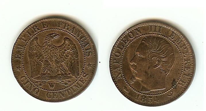 5 centimes Napoleon III 1854W Lille AU+